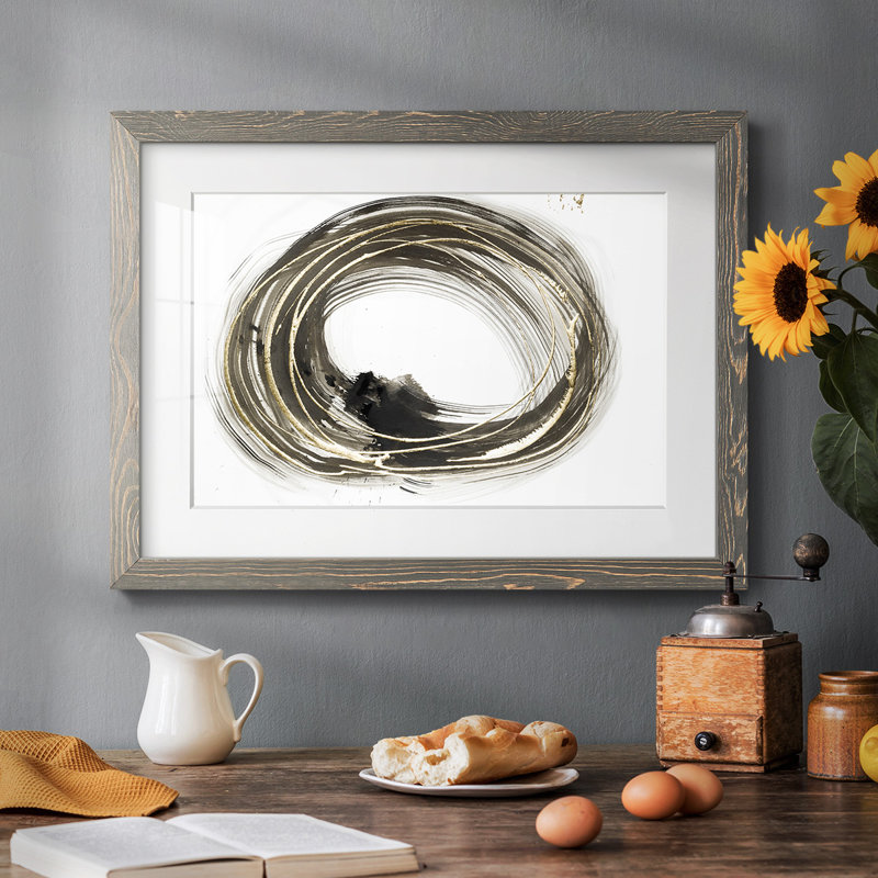 Golden Golden Circles I, impression sur papier, H 28 po x l 42 po x P 1,5 po, Gris