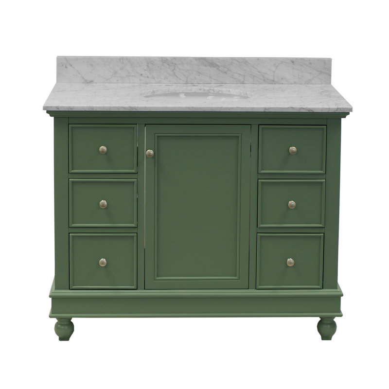 Ferdinand 42'' Single Bathroom Vanity with Top, Carrara Marble, Sage Green