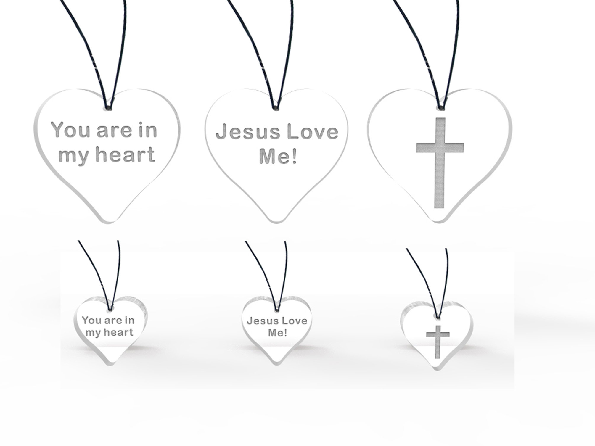 white acrylic hearts & crosses
