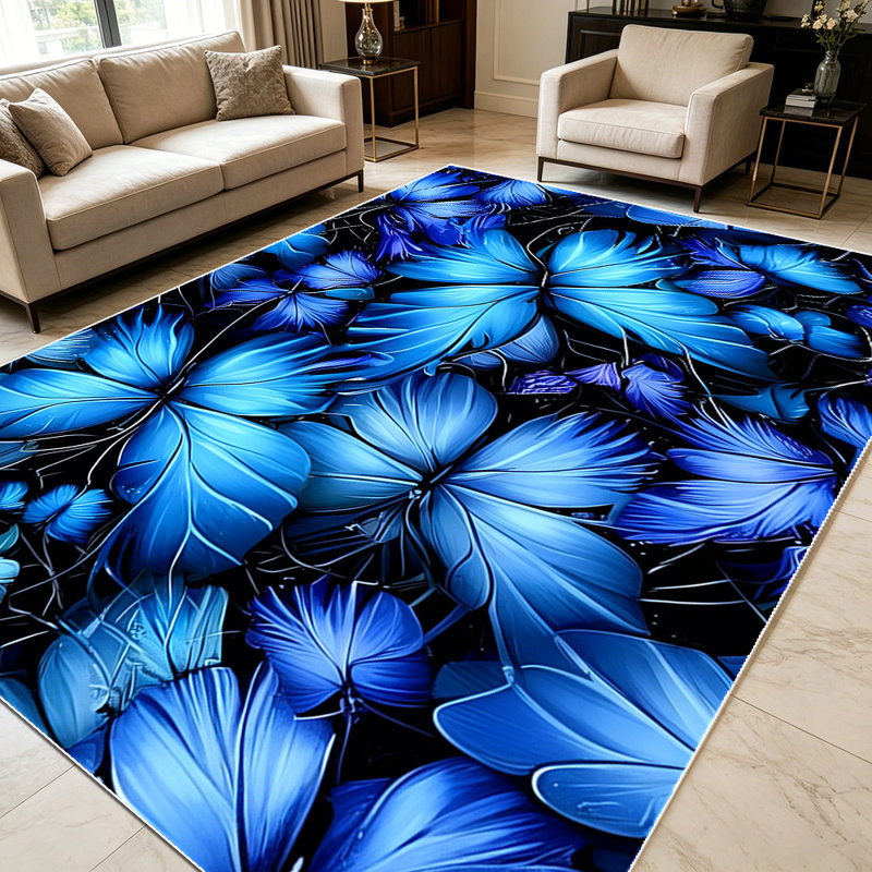 1PC Vibrant Dark Blue Stained Glass Flower area rugs for Living Room, Soft and Comfortable, Suitable for all seasons, easy-to-maintain, machine washable Indoor floor mat, Under Table Farmhouse suitable for dining table, bedroom, entryway, kitchen,