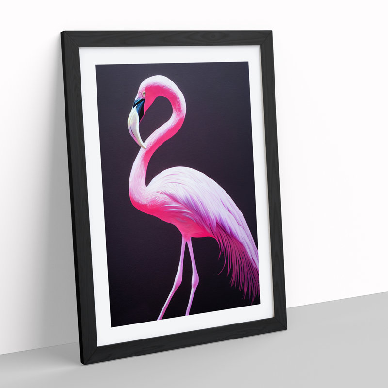 Bewitching Flamingo - Single Picture Frame Print, Black, 34cm H x 25cm W x 2cm D
