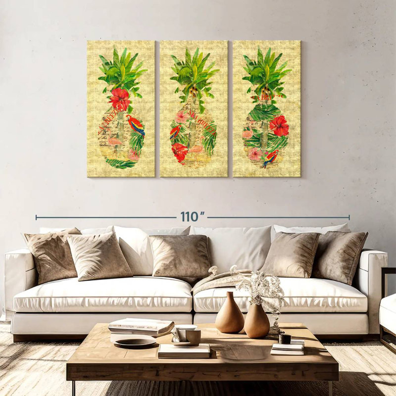 Collage d'ananas tropical triple Yarlin, H 48 po x l 74 po