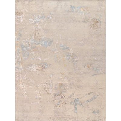 Hand Knotted Abstract Area Rug in Beige