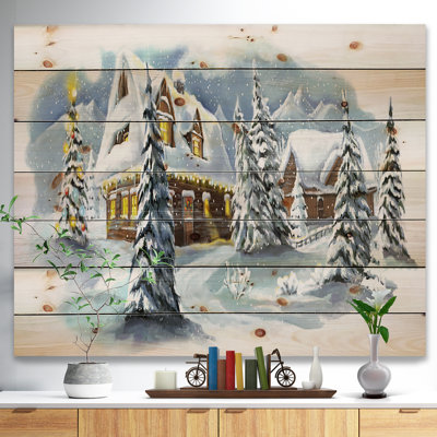 «Evening Winter Scene in Mountains with Christmas Tree», peinture