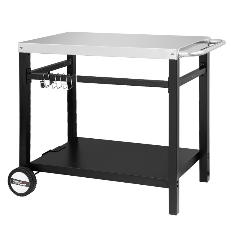 Blazek Dining Cart Table with Double-Shelf, Stainless Steel, Black