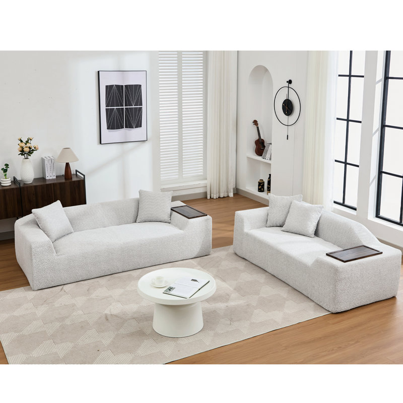 Ensemble 2 pièces gris - Canapé 3 places avec assise rembourrée épaisse et table d'appoint en tissu bouclé pour la maison, canapés gris