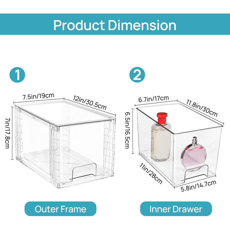 2 Pack Large Stackable Storage Drawers,Clear Acrylic Drawer Organizers With Handles, Easily Assemble For Bathroom,Kitchen Undersink,Cabinet,Closet,Makeup,Pantry Organization And Storage