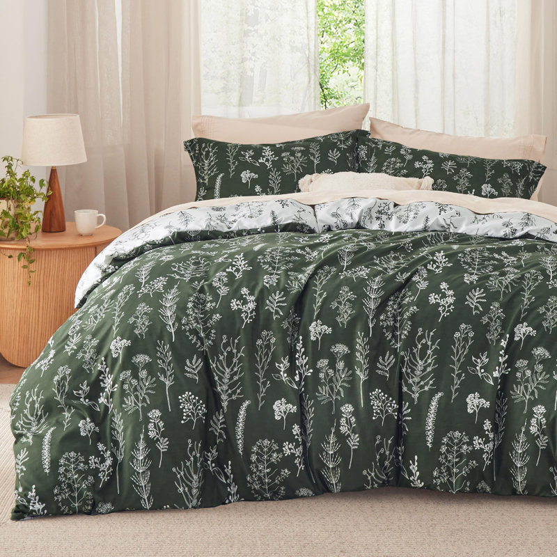 Best Seller Bedsure Comforter Set Reversible Cute Floral Bedding, 89GSM, Full, Dark Olive Green