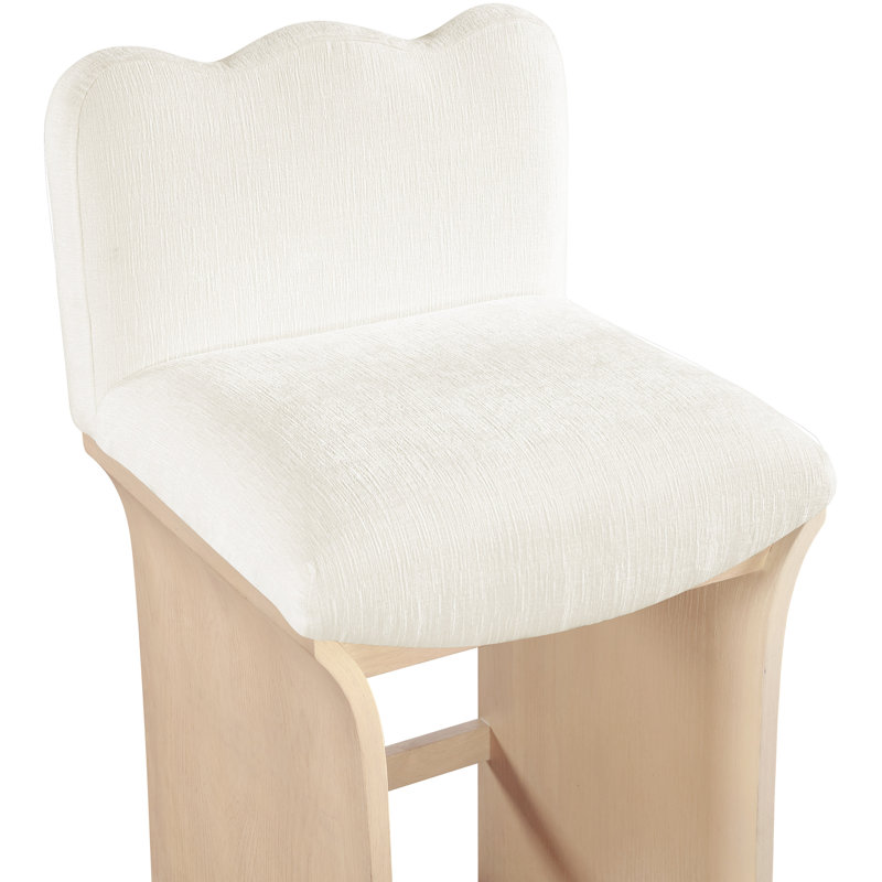 Tabouret de comptoir rembourré Cassady, Naturel, Tissu chenille crème