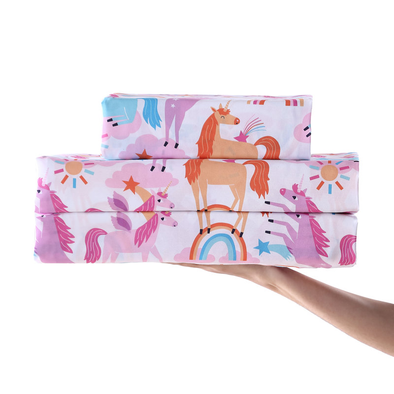 Pink Unicorn Print Twin Microfiber Sheet Set