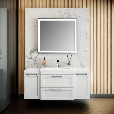 Meuble-lavabo mural moderne avec lavabo Reilyn | Ensemble de meuble-lavabo Palm Beach Panneau de fibres à densité moyenne non toxique et ignifuge 42 po | 30 + 12 | Collection simple 32 po