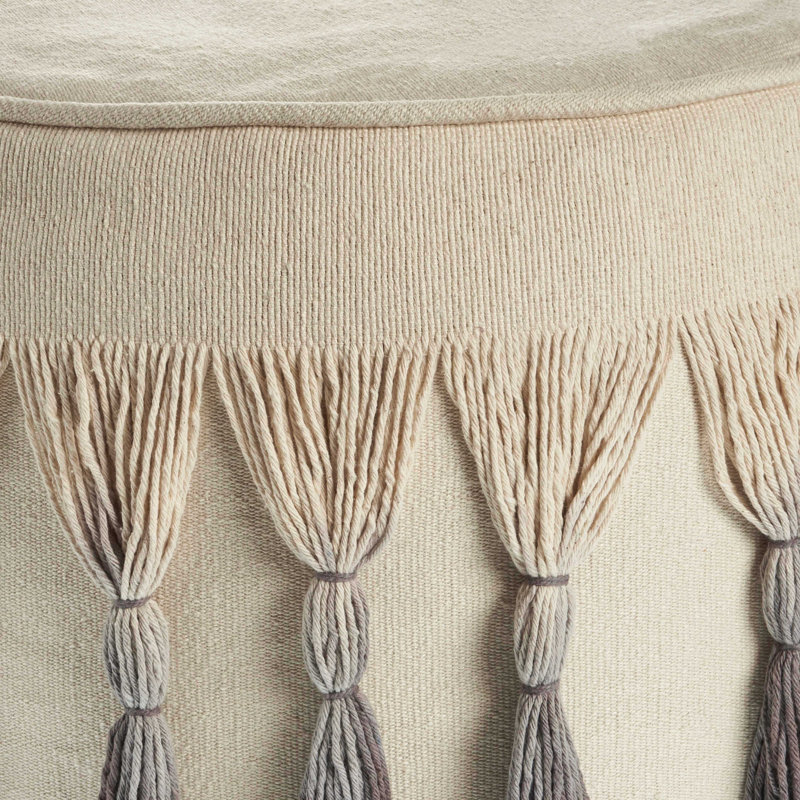 Potvin Fringed Cotton Upholstered Ottoman Pouf