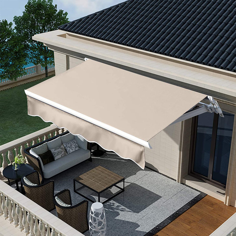 BESUNYST 63.6'' Fabric Cover Retractable Patio Awning, 63.6" H x 157.2" W x 98.4" D, Khaki