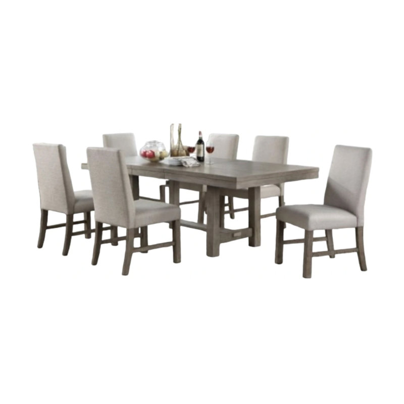 Ensemble de table et chaises de salle à manger 7 pièces Genu, plateau extensible 66-84, tissu gris