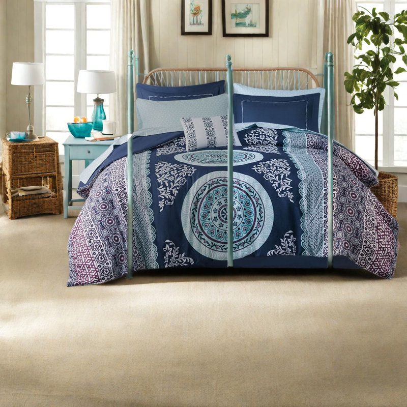 Ensemble de literie pour grand lit Boho, matériau en polyester doux, conception à médaillon moderne, parfait pour la décoration de chambre à coucher