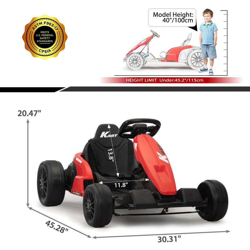24V Red and Black Electric Go-Kart with MP3 and Power Display