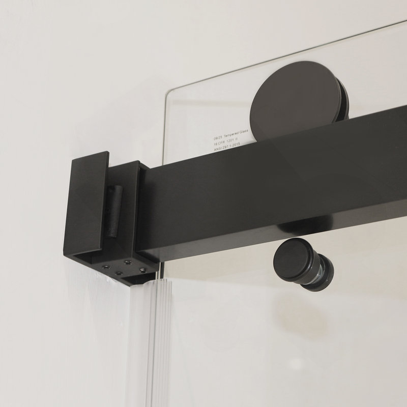 Porte de douche coulissante double sans cadre pour salle de bain, Noir mat