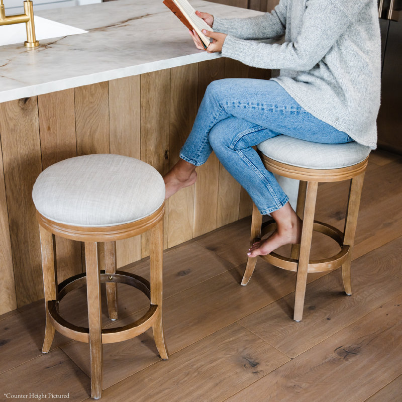 Maven Lane Eva Stool with Fabric Upholstery, Weathered Oak, Counter Stool (26" Seat Height)