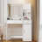 Vanity Desk With Mirror And Led Light Strip; Dressing Table With Large Drawer-1232016701