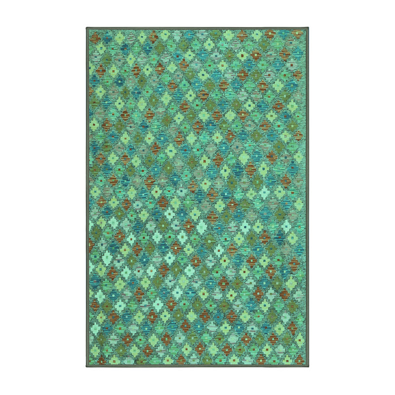 Tapis bleu / vert / brun en laine / polyester à motif abstrait tissé à la machine 3 pi x 5 pi