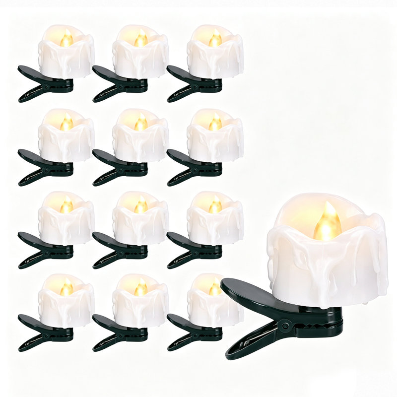 Lot de 12 bougies DEL chauffe-plat sans flamme avec pinces, minuterie, blanc chaud, pour décoration de sapin de Noël