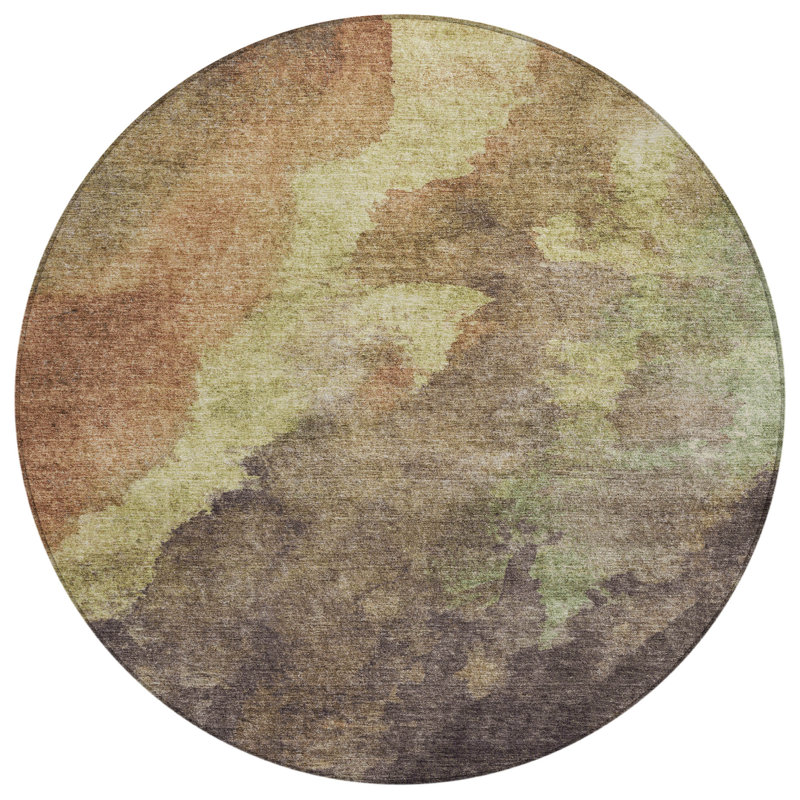 Machine Washable Indoor/Outdoor Xhevrie Mocha Rug, Round 8'