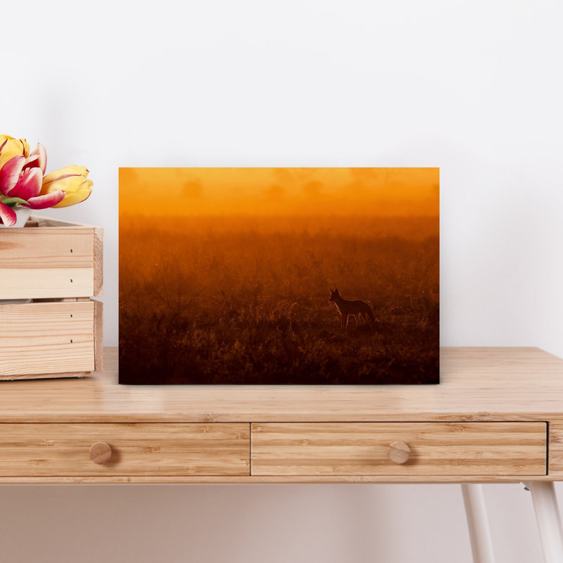 Golden Hour Jackal Serene Tranquil Abstract Fox Animal Landscape Wall Art Print, 30.48cm H x 45.72cm W