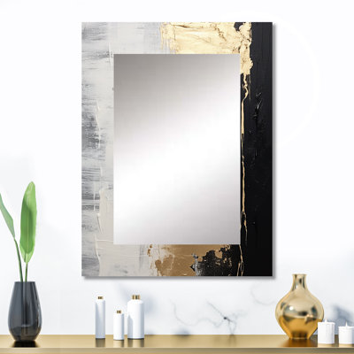 Essential Nature Of Alchemy Abstract Gold Black II - Abstract Painting Large Mirror, Modern Decorative Wall Mirror, Printed Metal Art
