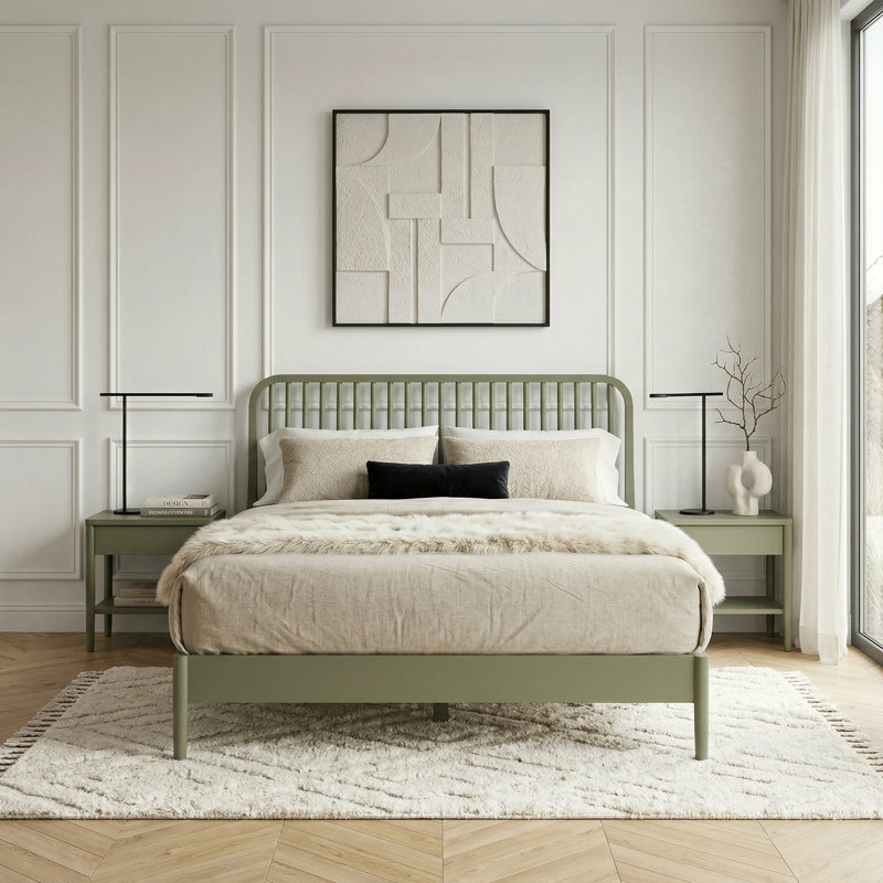 Kentwood Solid Wood Double Bed, Kale Green