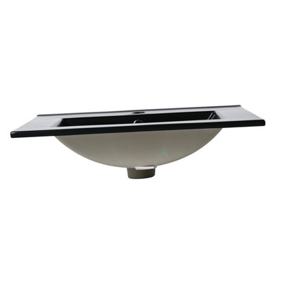 Évier en céramique 24 po noir, profondeur intérieure 4,72 po, comptoir de 0,81 po, lavabo noir avec contrôle de qualité