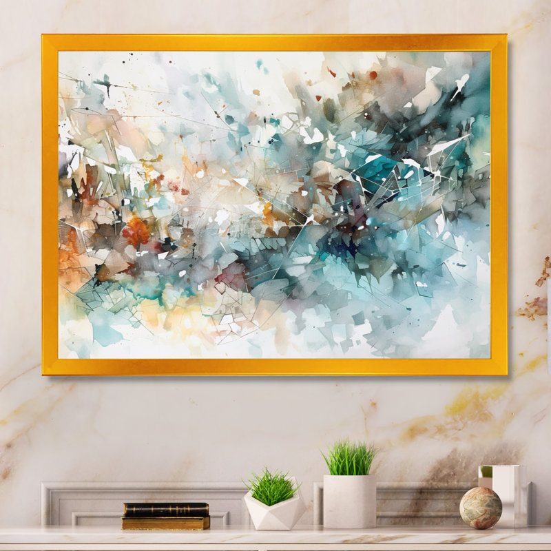 «Vibrant Paint Eruption V», art mural abstrait géométrique, Cadre photo unique, H 16 po x l 32 po, Doré
