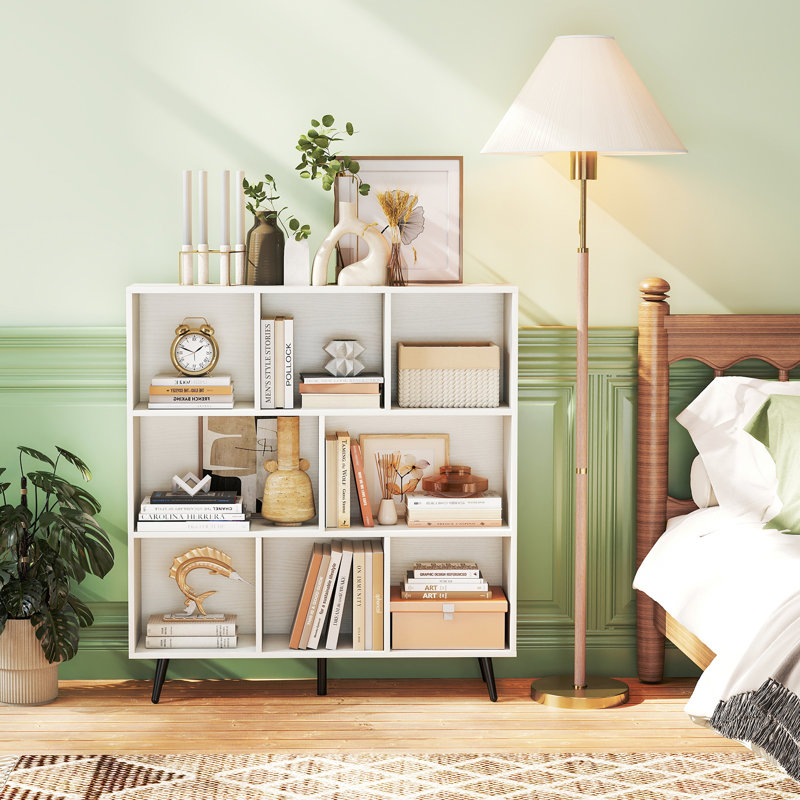 8 Cube Bookcase 3-Tier Modern Storage Organizer w/ 5 Metal Legs Bookshelves