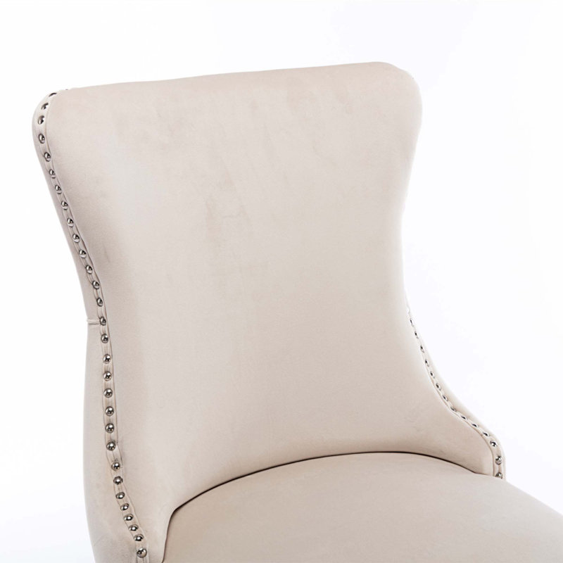 Velvet Side Chair, Beige Velvet, Brown