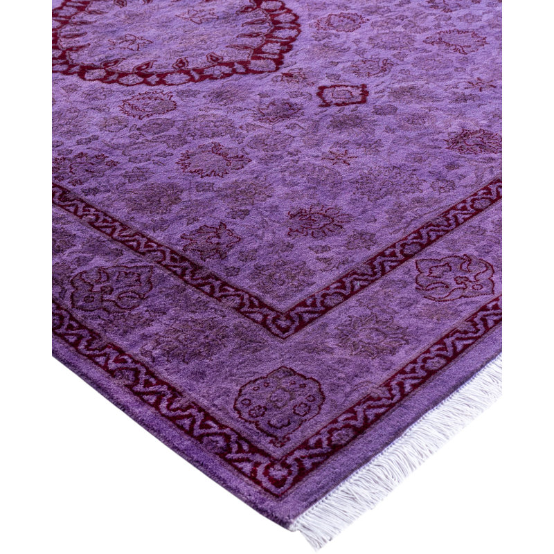 Overdyed Hand-Knotted Wool Modern-Contemporary Purple Area Rug 4' 7" x 6' 7"