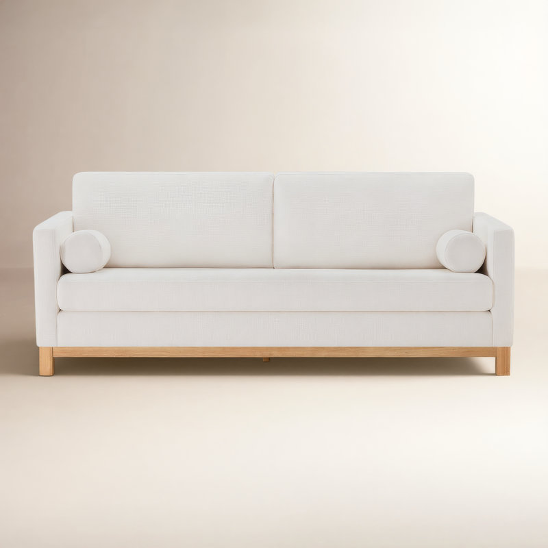 Clyve Ilene 84" Upholstered Sofa, Flannigan Cotton Performance Basketweave