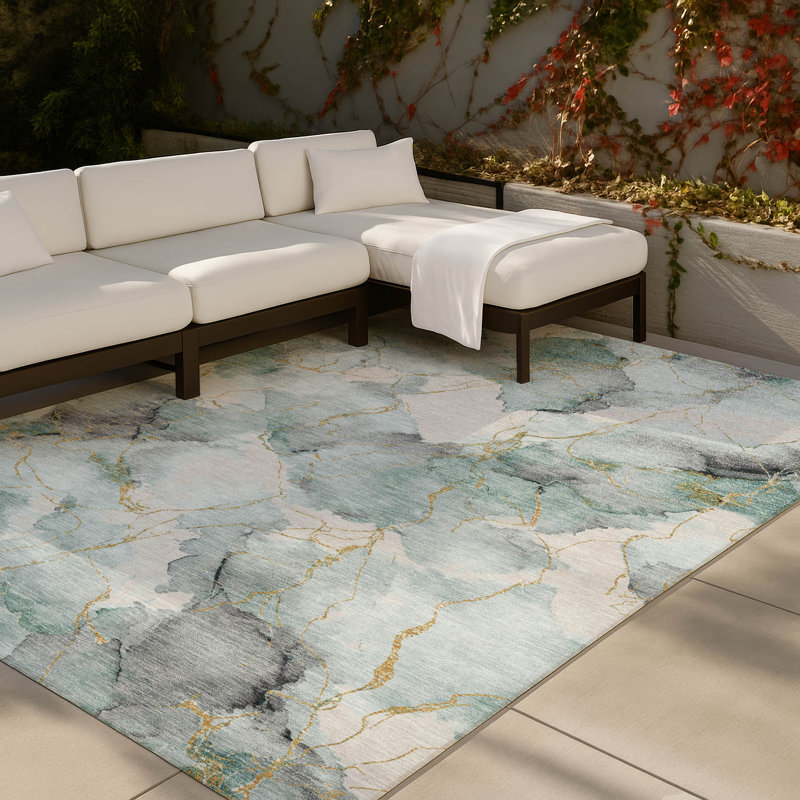 Machine Washable Indoor/Outdoor Chantille ACN2591 Abstract Rug, Seafoam, 10' x 14'