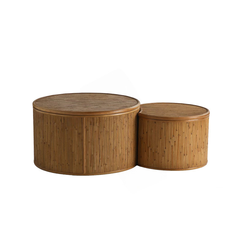 Table basse 43,9 "en rotin vintage avec rangement, ensemble de 2