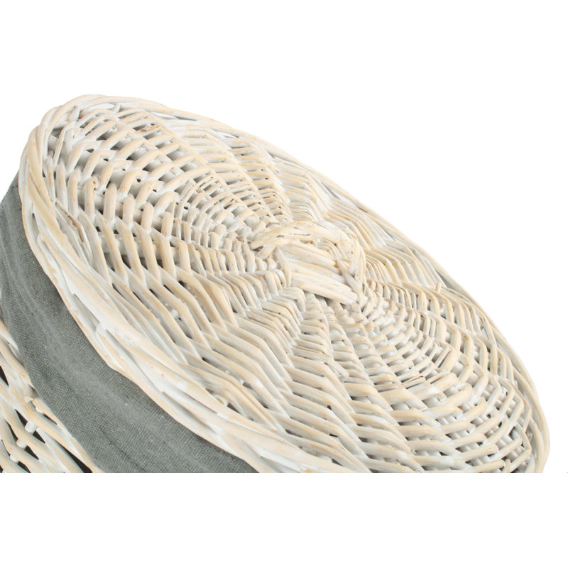 Wicker Round Laundry Hamper Basket with Lining, White Wash/Grey, 50" H x 33" W x 33" D