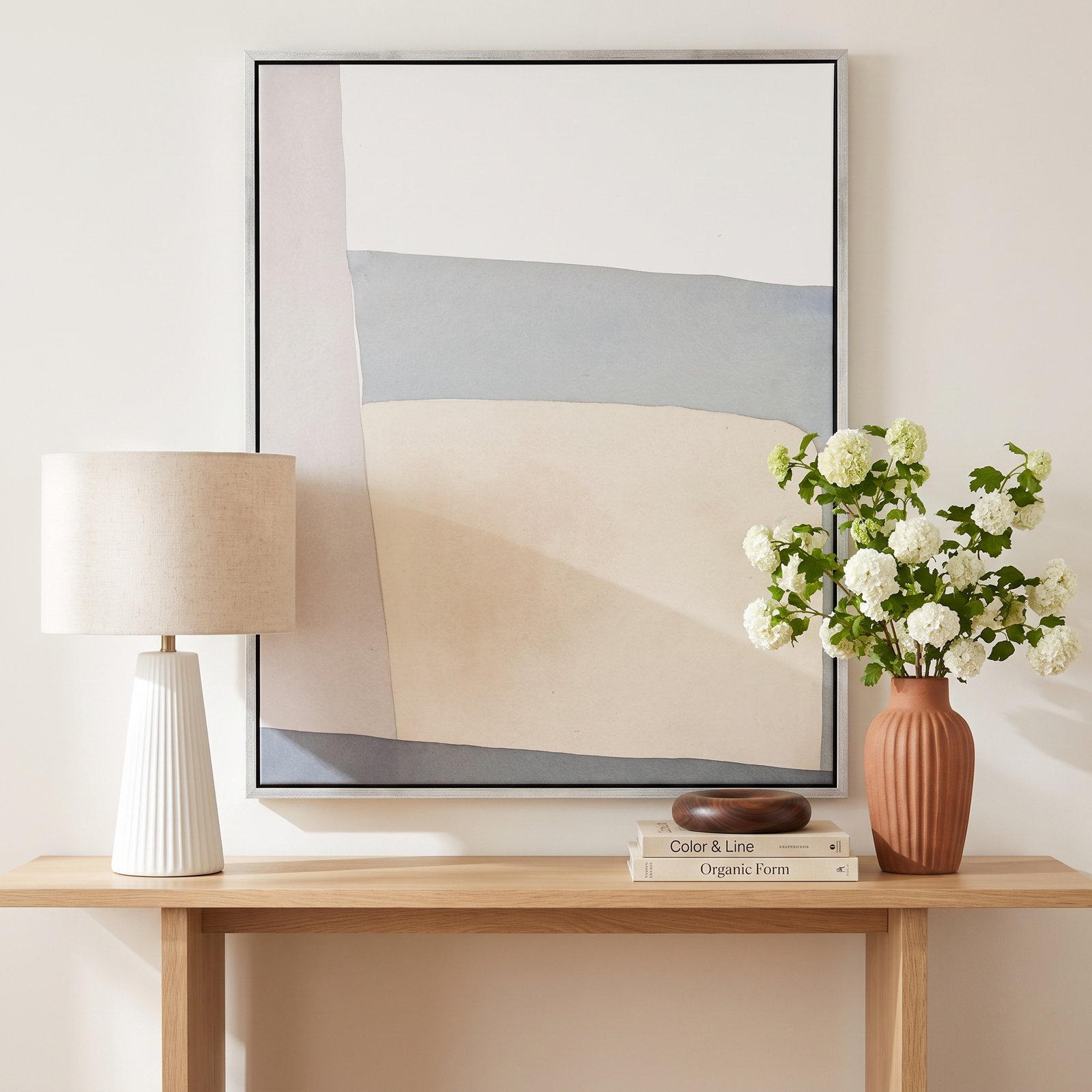 Simple Grey Painting by Julia Balfour, 30" H x 24" W x 1.4" D, Silver Framed Canvas