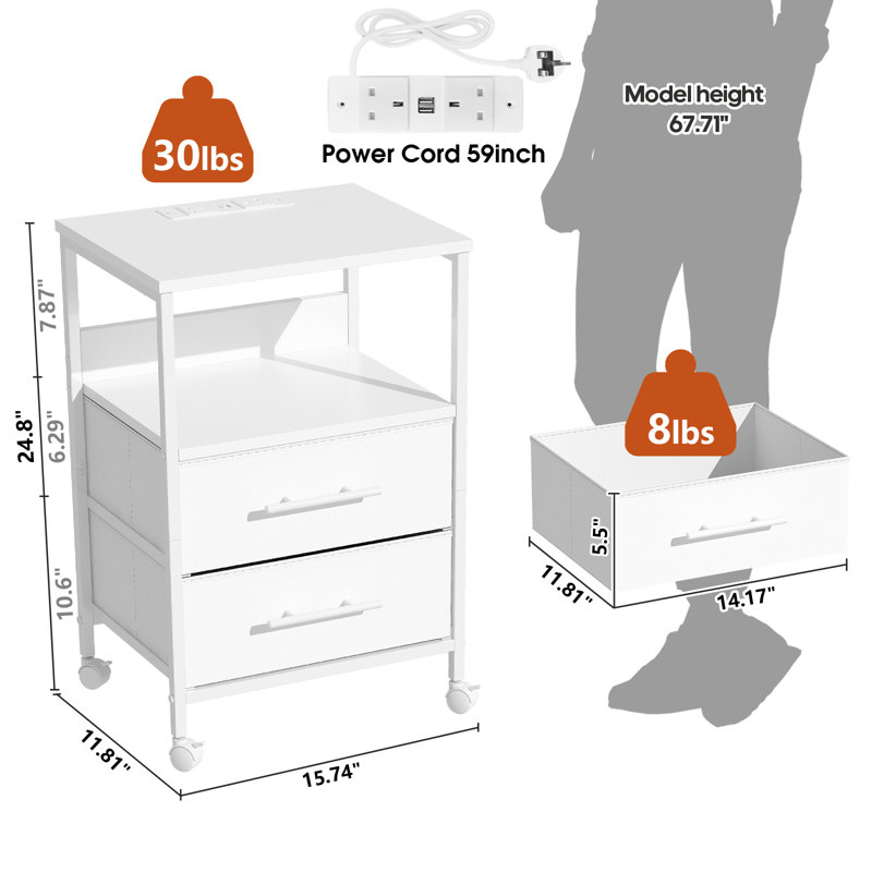 30cm W MDF Bedside Table