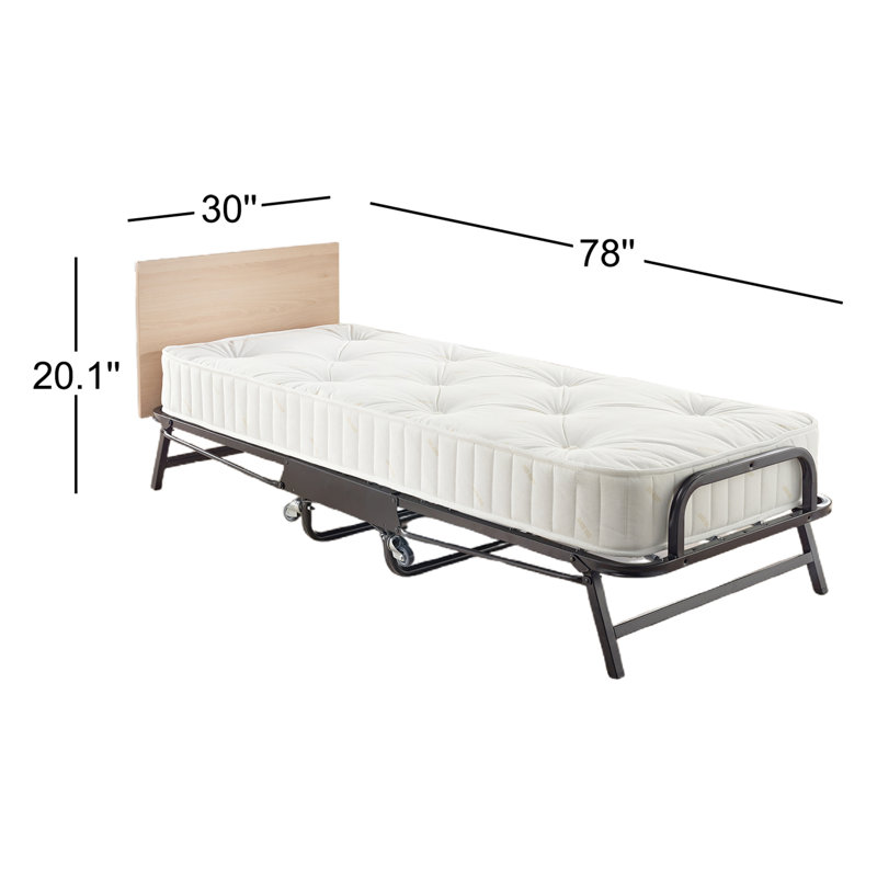 Twin Black Metal Folding Bed with Headboard and Slats