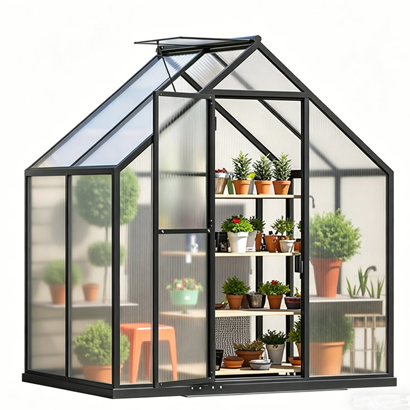 8' x 10' Heavy Duty Walk-In Outdoor Greenhouse, 4mm Twin-Wall Polycarbonate Garden House with 45 MPH Wind Resistant Aluminum Frame & Roof Vent