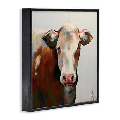 Bessie Modern Cow Portrait Framed Giclee Art, design by Linda Sperruzzi