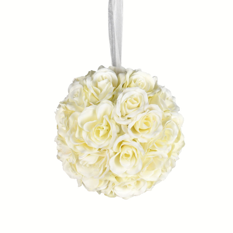 Boule de rose artificielle, Blanc, H 8 po x l 8 po x P 8 po