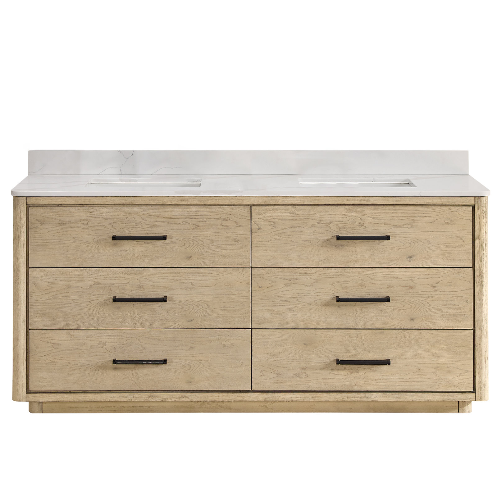 Porto 72'' Double Bathroom Vanity, Natural Oak, Matte Black