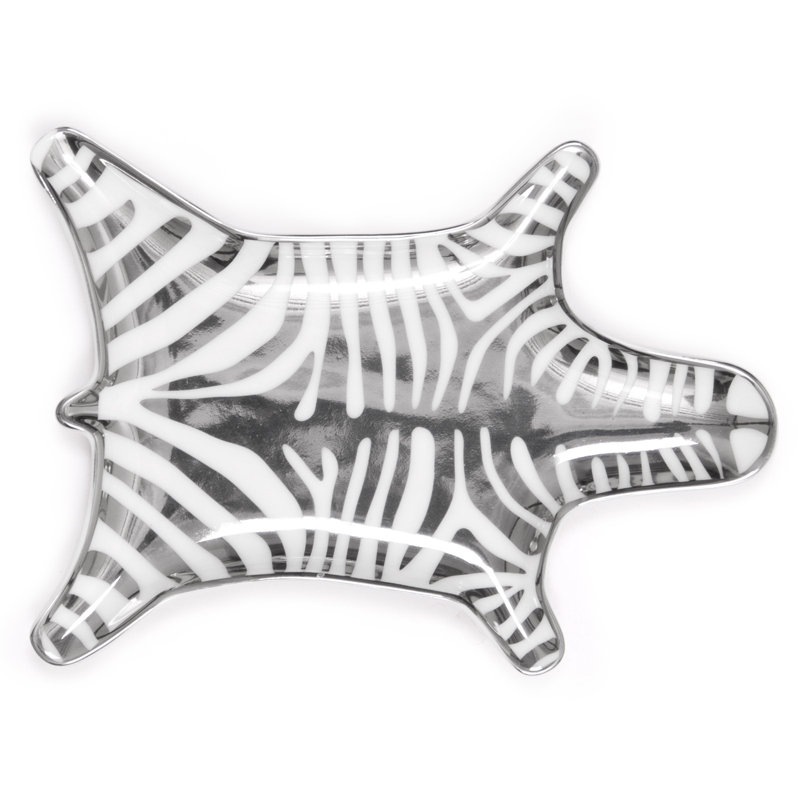 Silver Porcelain Zebra Print Novelty Dinner Plate