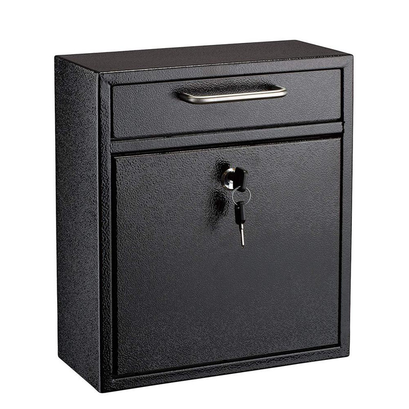 Black Heavy Gauge Steel Wall Mounted Lockable Collection Box