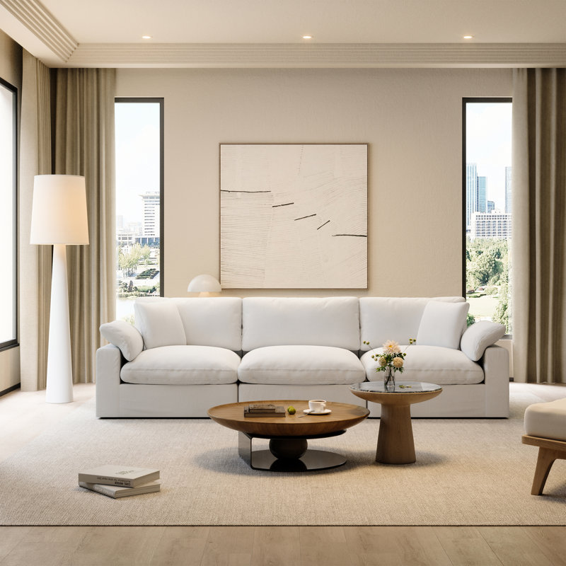 Upholstered Cloud Sofa Loveseat, Modular Sectional Sofa for Living Room, Bedroom, 3, White