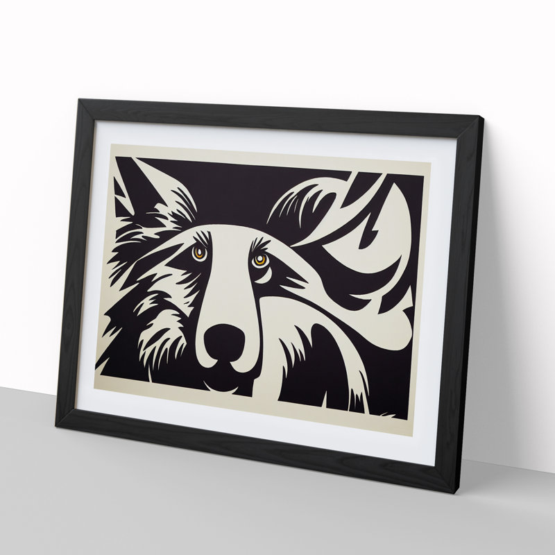 XH1022-603X An Engaging Wolf - Single Picture Frame Painting, 25cm H x 34cm W x 2cm D, Black