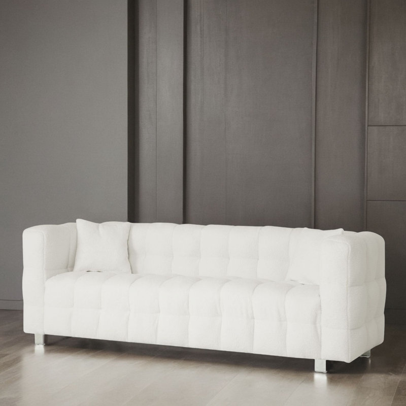 80'' Upholstered Sofa, Beige Polyester Blend, 28" H x 80" W x 29" D